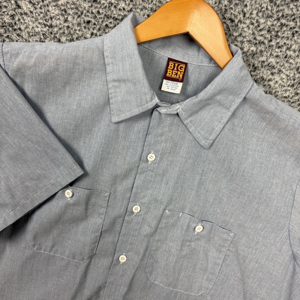 Vintage Big Ben Shirt Mens XL Blue Chambray Button Up Two Pocket Workwear